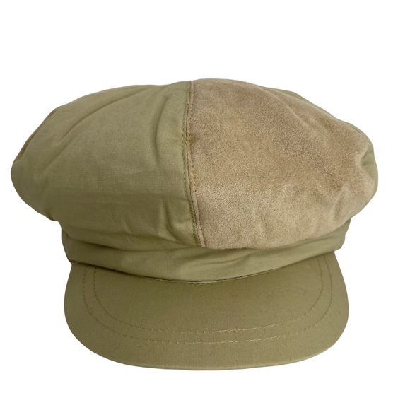 VTG 6 Panel Baker Boy / Newsboy Cap | Khaki Cotton & Faux Suede | Unisex Hat - Picture 3 of 6